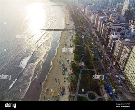 Aerial view of the waterfront to the ocean with its high buildings in ...