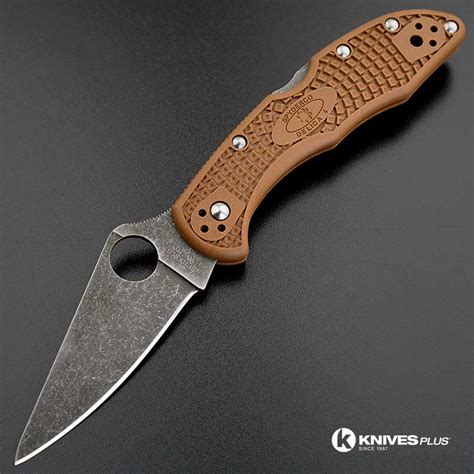 MODIFIED Spyderco Delica 4 - Acid Wash - Brown Handle/Black Backspacer