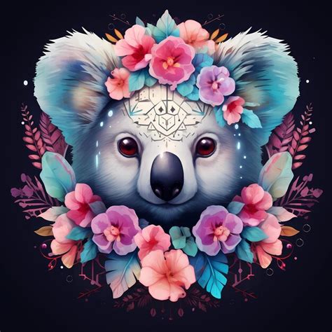 Premium AI Image | a koala bear with flowers and a picture of a bear on it