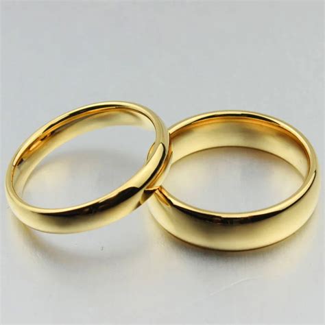 Free Custom Engraving 4mm/6mm Couple's Simple Plain Gold Wedding Rings ...