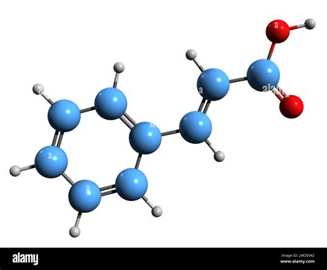 3D image of Cinnamic acid skeletal formula - molecular chemical structure of Phenylacrylic acid ...