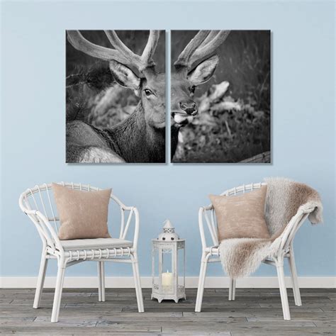 Black White Animals Canvas Art BW Deer Wall Deco BW Deer - Etsy