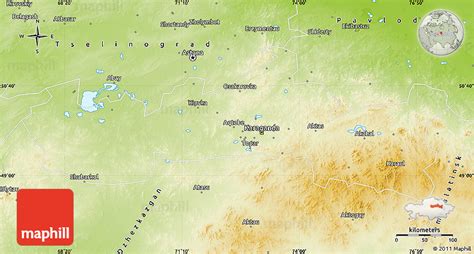 Physical Map of Karaganda