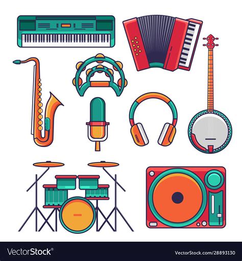 Set music instrumental icon and elements flat Vector Image