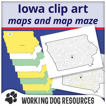 USA States: Iowa maps and map maze clip art by Working Dog Resources