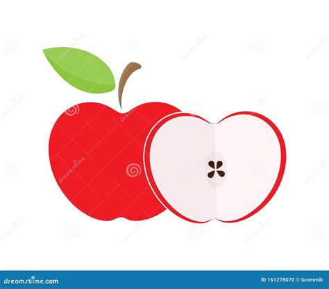 Whole Apple and Half an Apple. Coloured Drawing of an Apple Stock Vector - Illustration of leaf ...