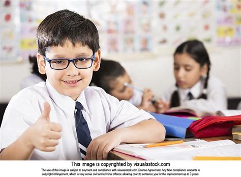 Indian Kids Boy School Student Studying Classroom Thumbsup