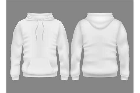 Men white blank hoodie in front and back view. Vector mockup isolated ...