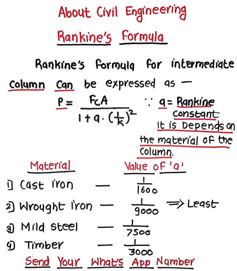 Rankine Formula for column. | Engineering notes, Structural mechanics, Civil engineering ...