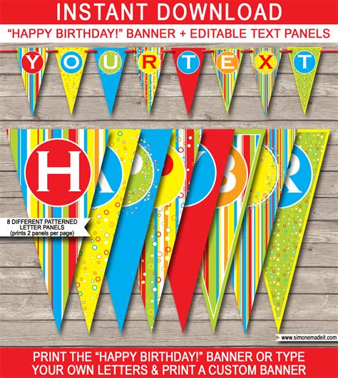 Colorful Pennant Banner Template | Happy Birthday Bunting