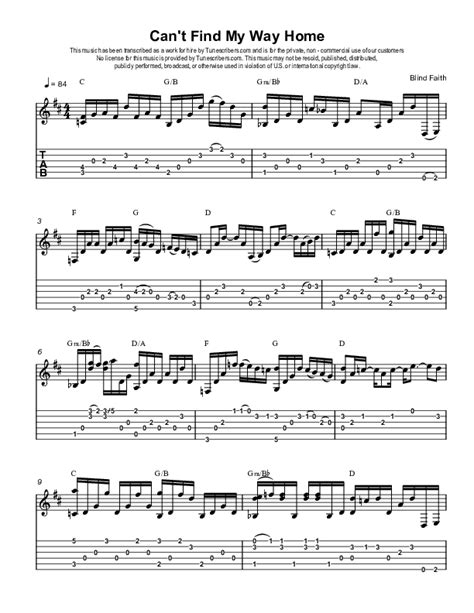 Tunescribers | Can't Find My Way Home | Sheet Music