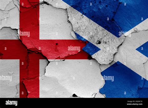 flags of England and Scotland painted on cracked wall Stock Photo - Alamy