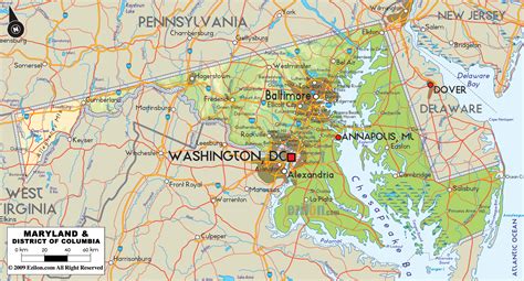 Physical Map of Maryland - Ezilon Maps