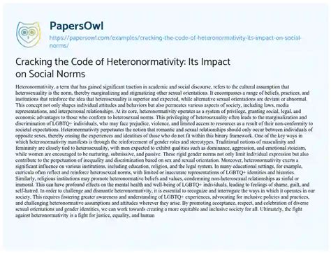 Cracking the Code of Heteronormativity: Its Impact on Social Norms - Free Essay Example - 411 ...