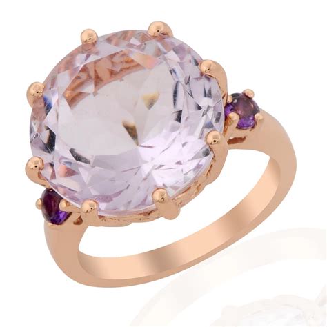 Rose De France Amethyst Ring with Ametista Amethyst in Rose Gold Flash Sterling Silver 11.64cts ...