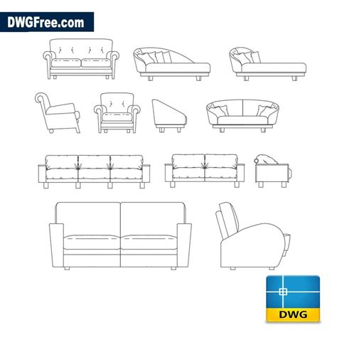 Multiple Dynamic Sofa Set Elevation Blocks Cad Drawing Details Dwg File ...