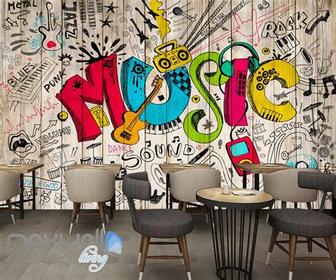 3D Graffiti Music Color Board Wall Murals Wallpaper Wall Art Decals De ...