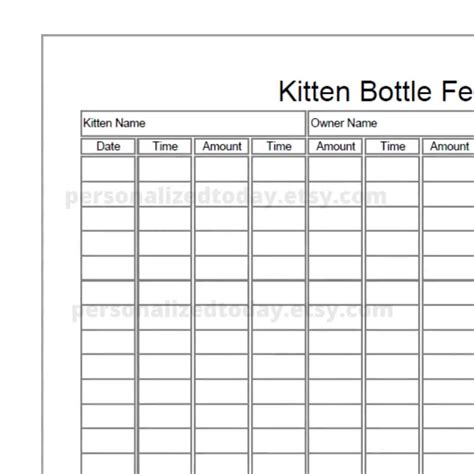 Kitten Bottle Feeding Chart Fillable And Print And Write, 46% OFF