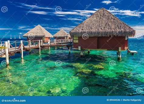 Overwater Bungalows with Best Beach for Snorkeling, Tahiti, Poly Stock ...