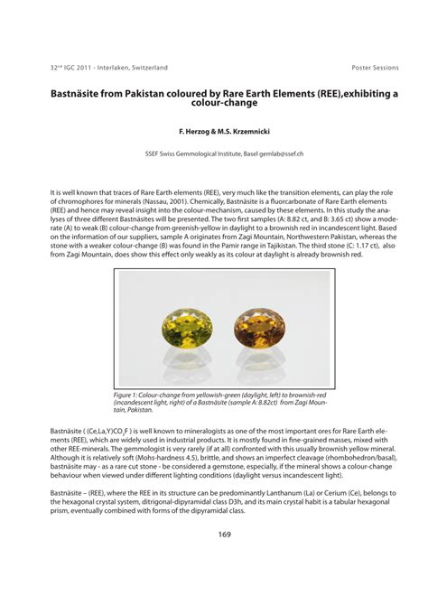 (PDF) Bastnäsite from Pakistan coloured by Rare Earth Elements (REE) exhibiting a colour-change