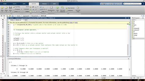 MATLAB Video 2: linspace function, colon and transpose operators - YouTube