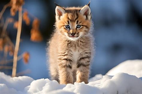 Premium Photo | Lynx cub with adorable expressions in a snowy