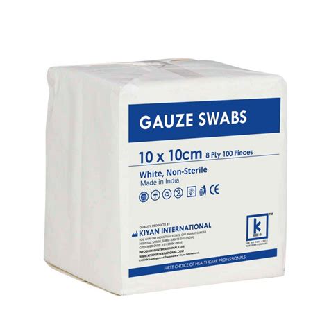 kiyan White Medical Gauze Swab, Non-Sterile, Bandage Size: 10cm X 10cm ...