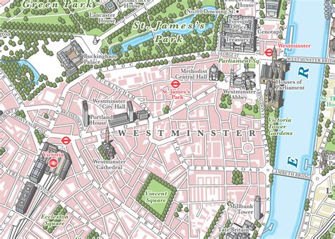 Illustrated map of central London on Behance