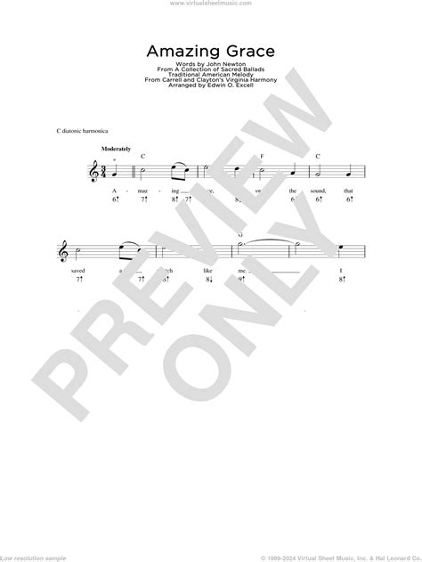 Amazing Grace sheet music for harmonica solo (PDF)