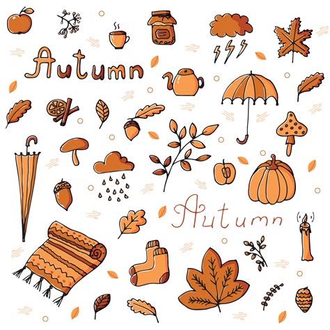 Autumn set in orange and brown tones with various fall items 3406189 Vector Art at Vecteezy