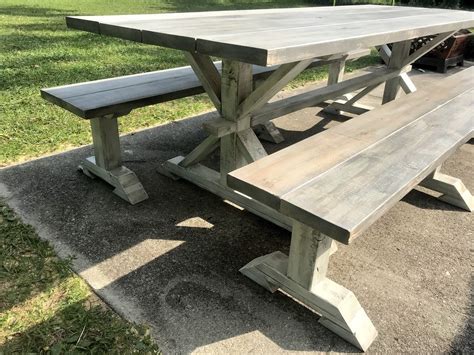 8ft Rustic Outdoor Farmhouse Table with Long Benches, Banquet Table ...