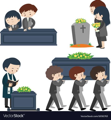 Funeral scene with many sad people Royalty Free Vector Image