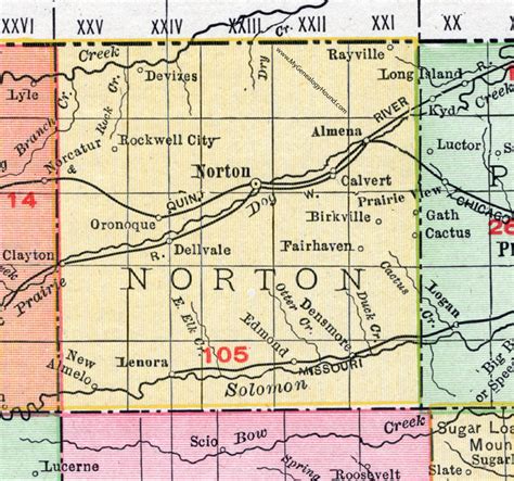 Norton County, Kansas, 1911, Map, Norton City, Almena, Lenora