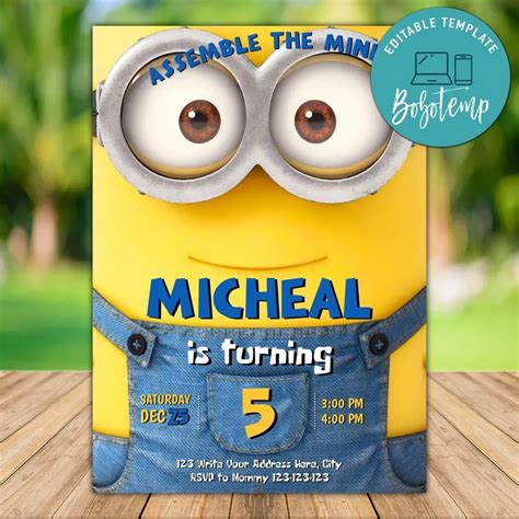 Printable Despicable Me Birthday Invitation Instant Download | Bobotemp