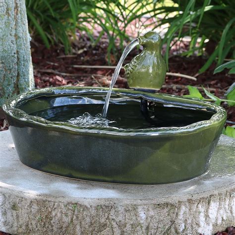 Sunnydaze Solar Powered Water Fountain - Green Glazed Ceramic Dove - Outdoor Patio and Backyard ...