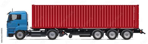 Container truck, side view. 3D rendering Stock Illustration | Adobe Stock