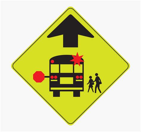 Clipart Bus Sign - School Bus Stop Ahead Sign, HD Png Download - kindpng