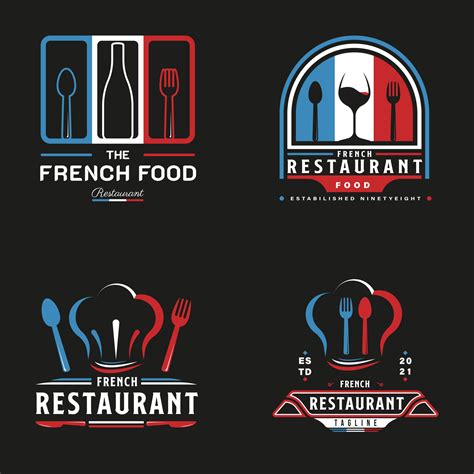 French Food Restaurant Logo. French flag symbol with Spoon, Fork, and ...