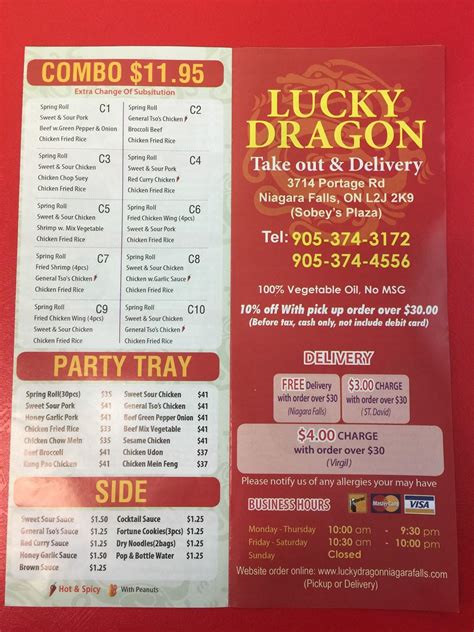 Menu at Lucky Dragon(Niagara Falls)takeout restaurant, Niagara Falls