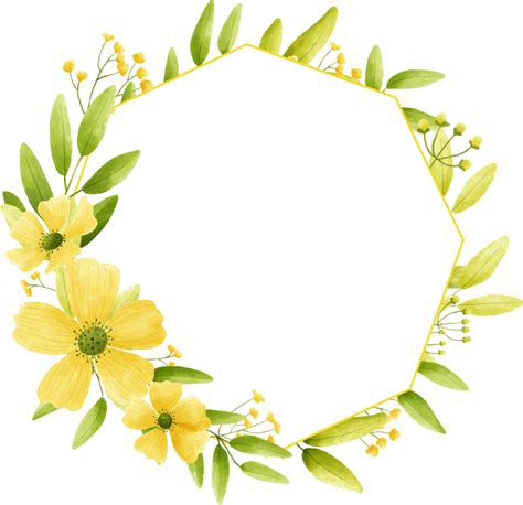 Circle frame yellow flower floral watercolor with gold circle. 11306491 PNG