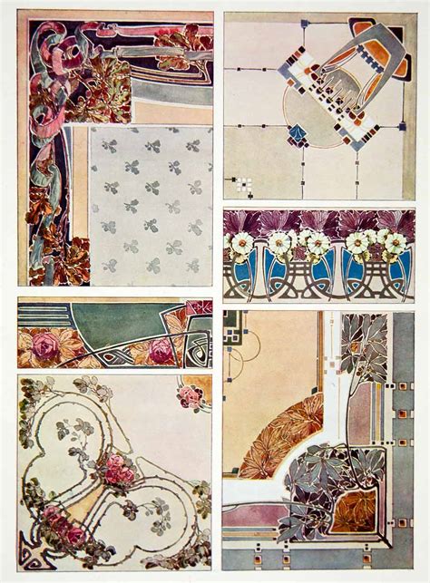 1917 Photolithograph Art Nouveau Decorative Wall Designs Edgardo Perin ...