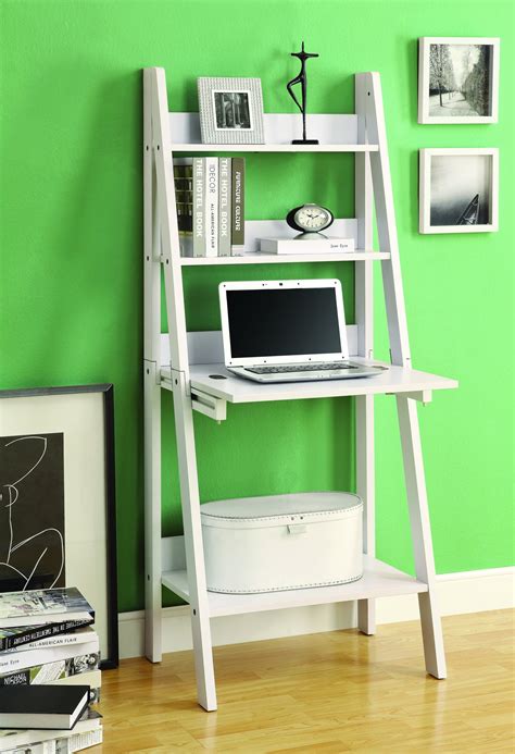Contemporary Super Compact White "Ladder" Desk with Shelving - OfficeDesk.com