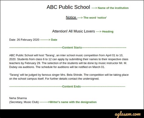 Notice Writing Format and Samples for Board Exam
