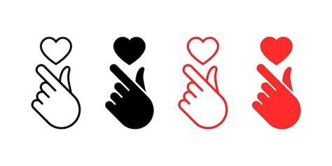 Premium Vector | Set of korean love vector symbols finger gesture with love black and red heart ...