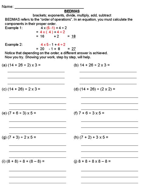 Coaching our kids with Aspergers: Free worksheets - math - BEDMAS