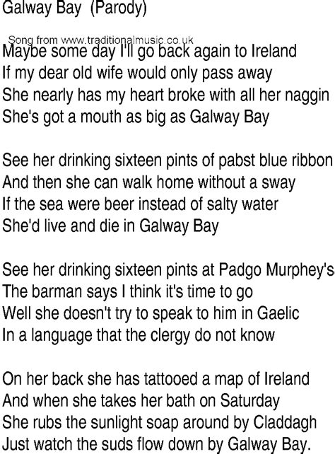 Irish Music, Song and Ballad Lyrics for: Galway Bay Parody