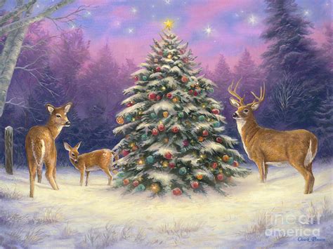 Christmas Deer Painting by Chuck Pinson