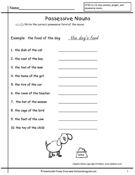 Possessive Nouns Worksheet for First Grade