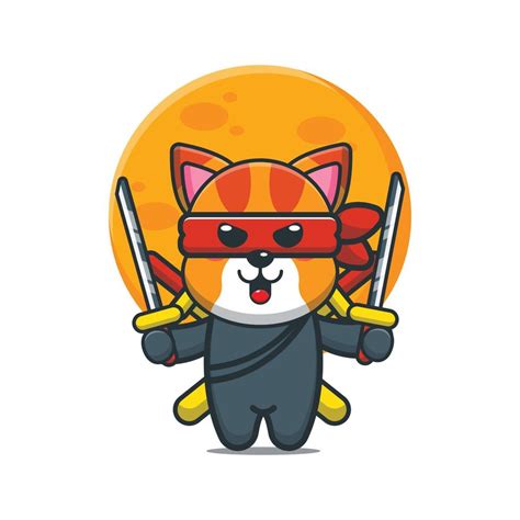 Cute ninja cat mascot cartoon illustration 5457988 Vector Art at Vecteezy