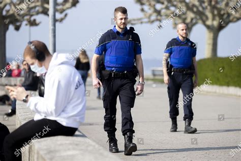 Swiss Police Officers Patrol Along Geneva Editorial Stock Photo - Stock ...